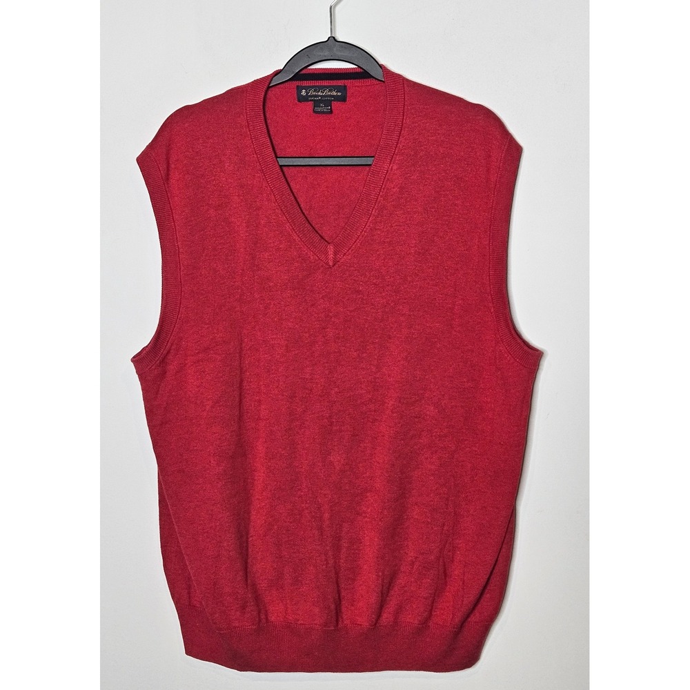 Brooks Brothers Mens XL Red 100% Supima Cotton V-Neck‎ Sweater Vest Sleeveless